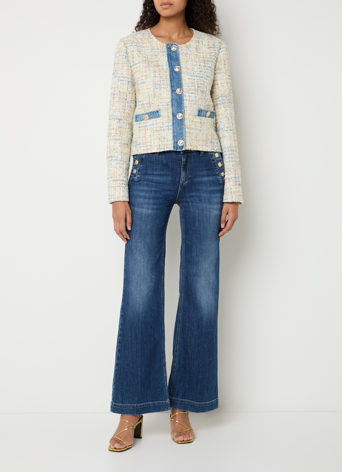 Liu Jo Jack met tweed-look en sierknopen - voorkant 4 creme