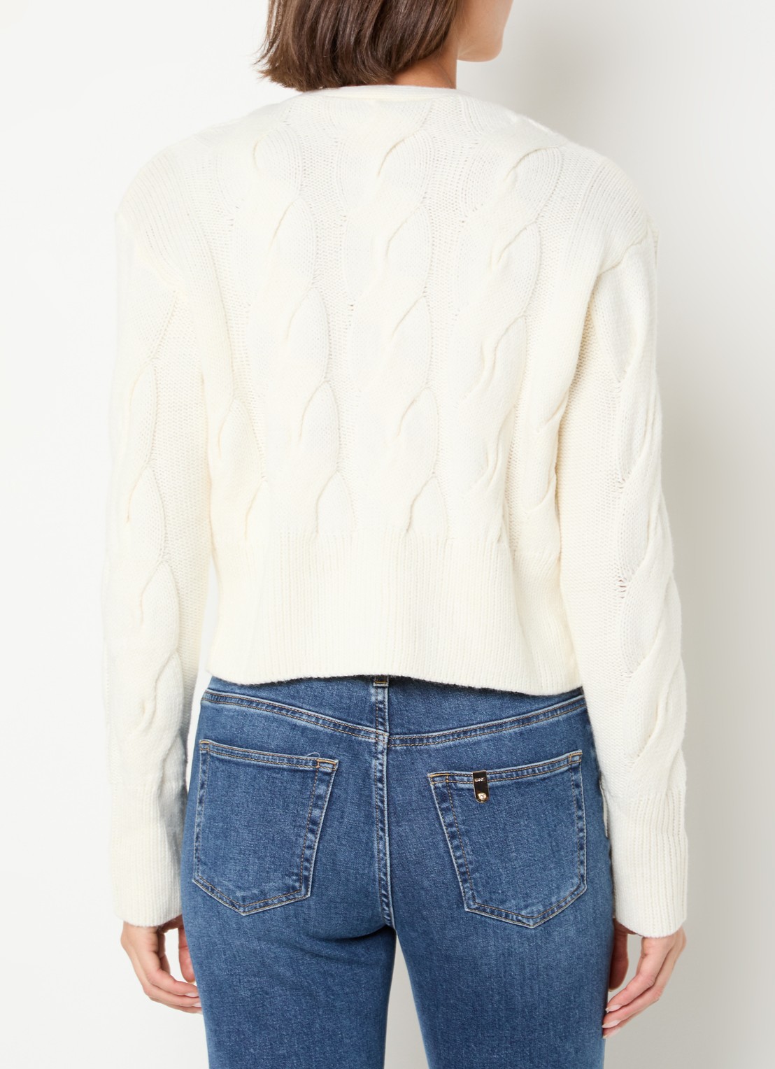Liu Jo Kabelgebreid vest in wolblend - achterkant 3 creme