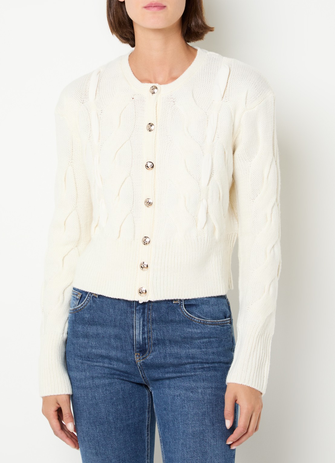 Liu Jo Kabelgebreid vest in wolblend - detail 4 creme