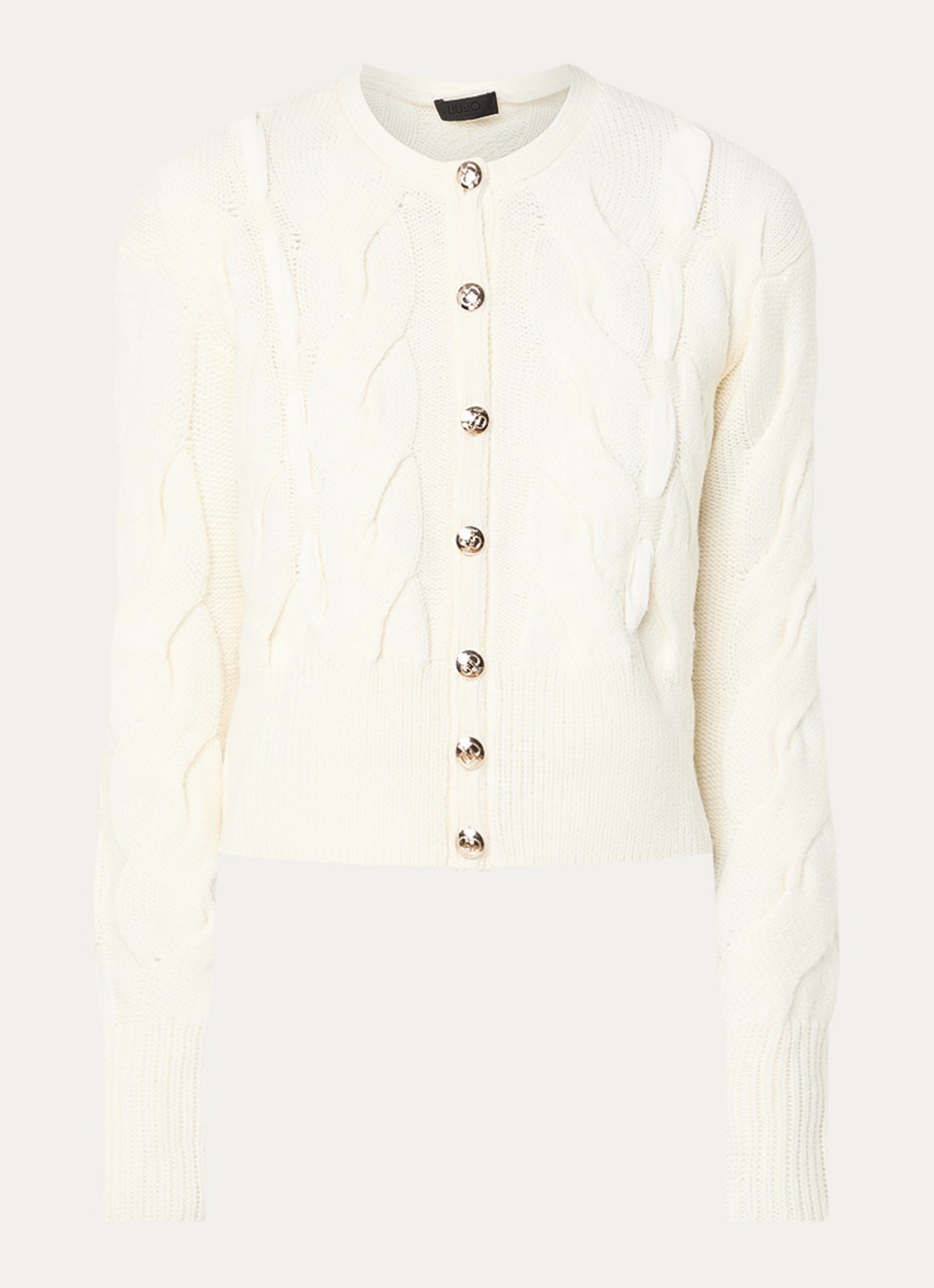 Liu Jo Kabelgebreid vest in wolblend - voorkant creme
