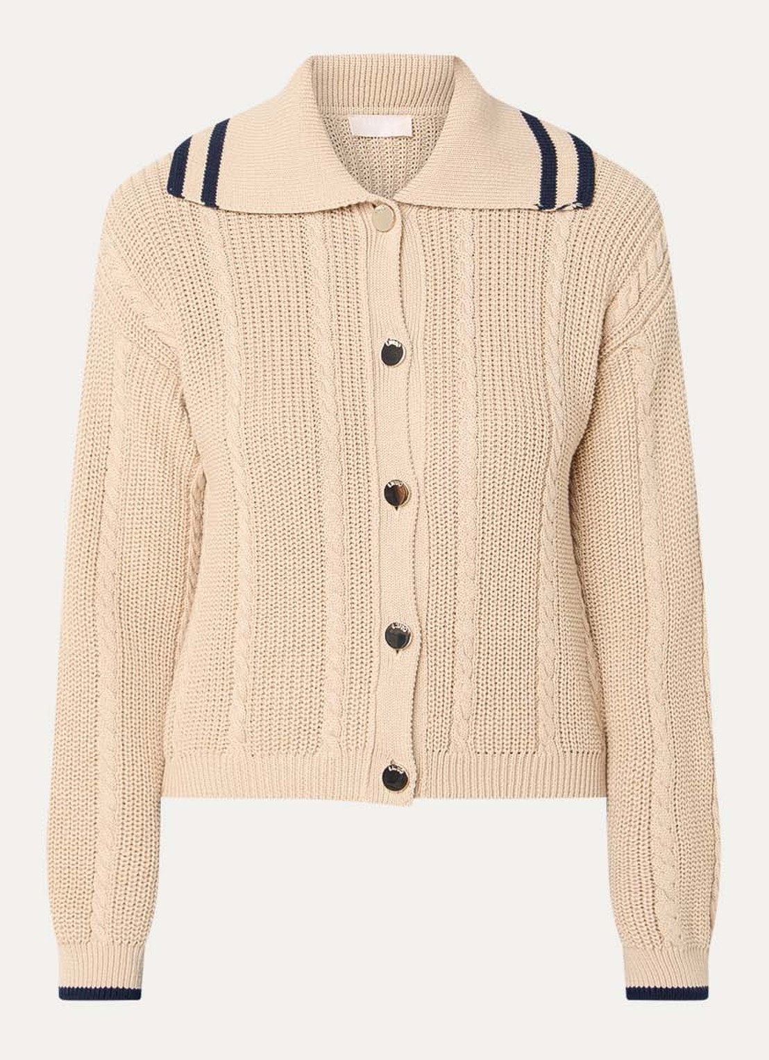Liu Jo Kabelgebreid vest met V-hals - voorkant 3 camel