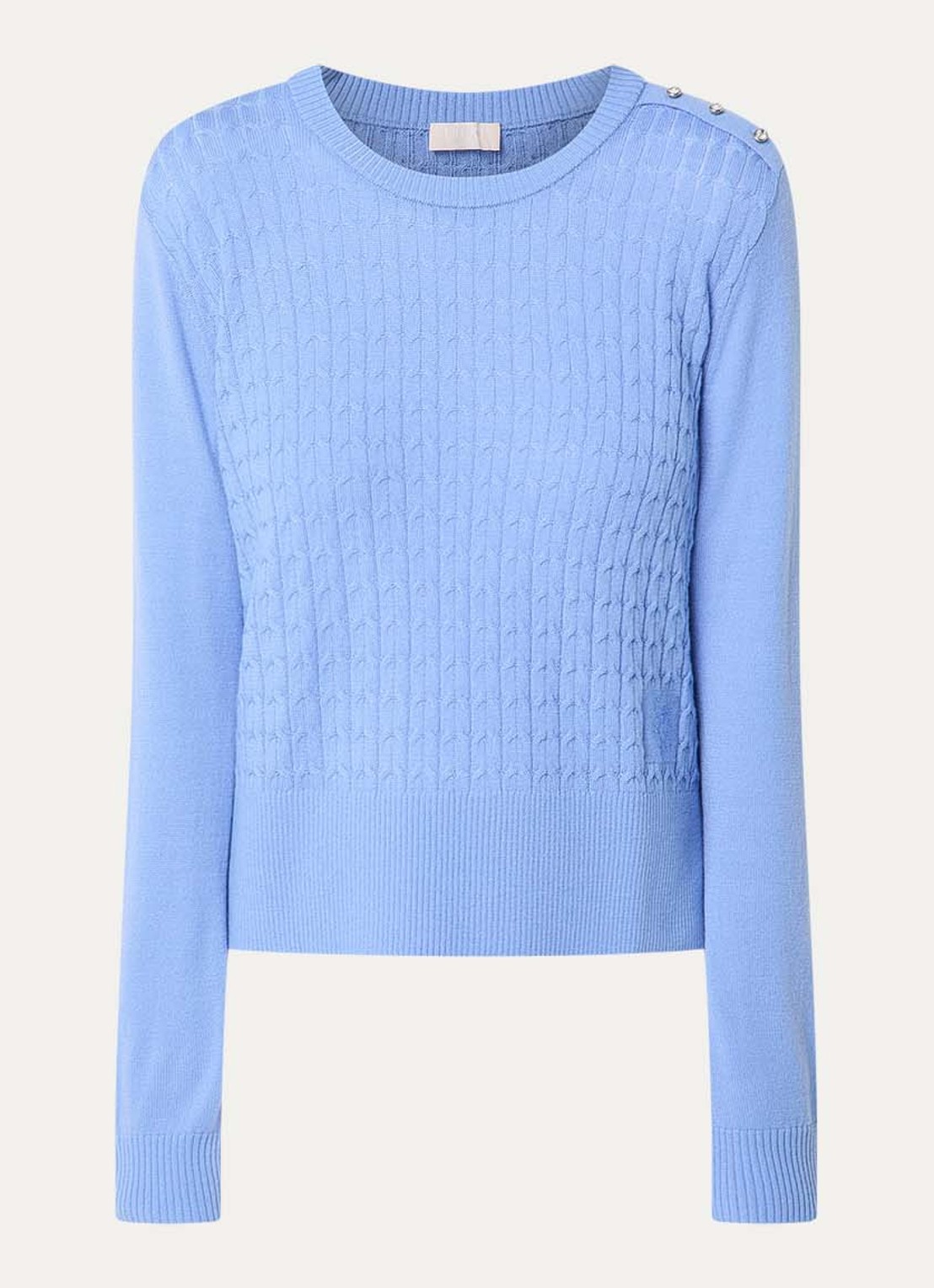 Liu Jo Kabelgebreide pullover in wolblend - voorkant blauw