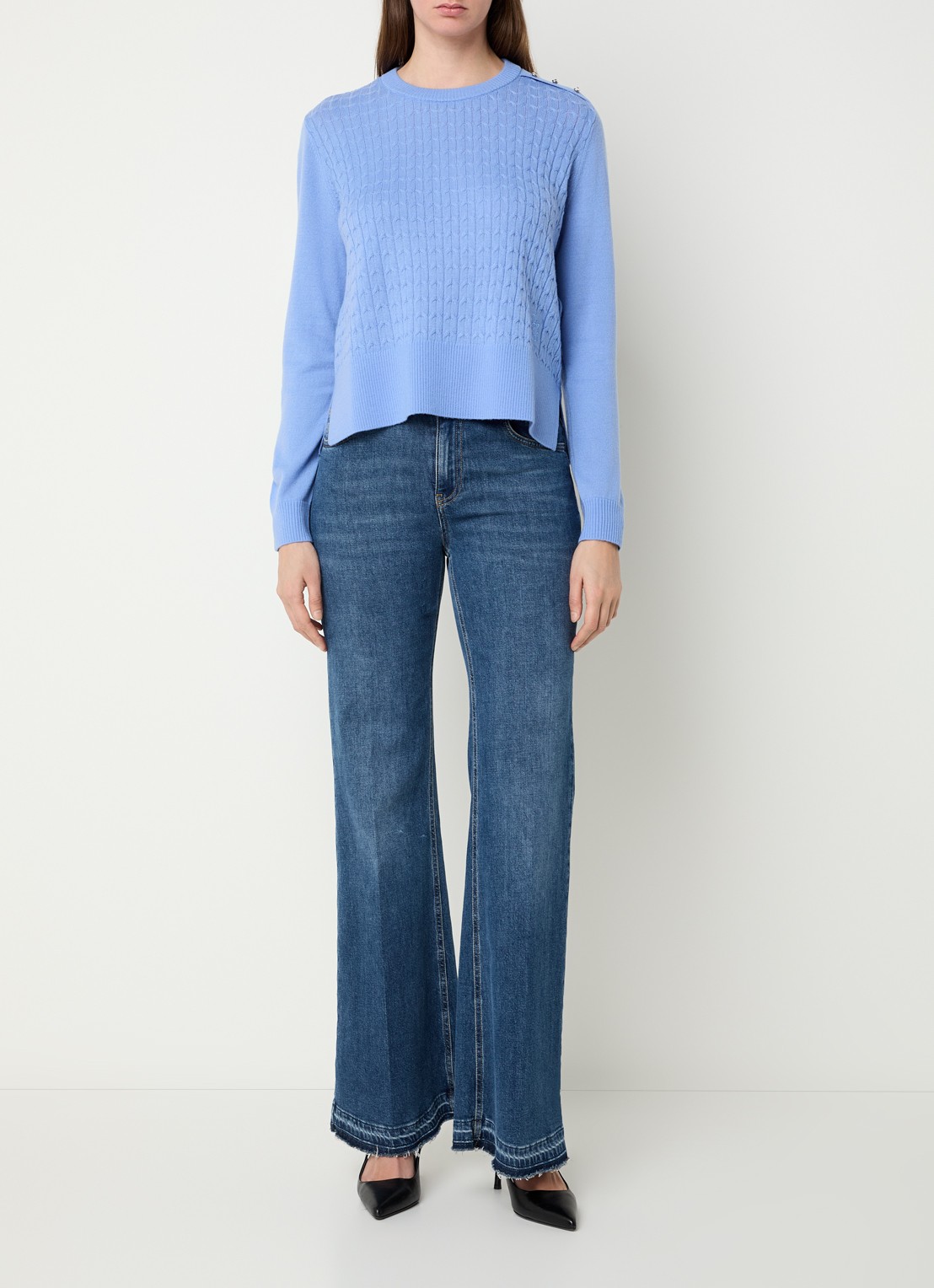 Liu Jo Kabelgebreide pullover in wolblend - voorkant 2 blauw