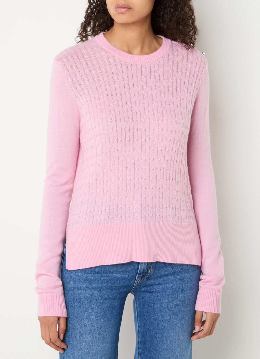 Liu Jo Kabelgebreide pullover in wolblend - detail 2 lichtroze