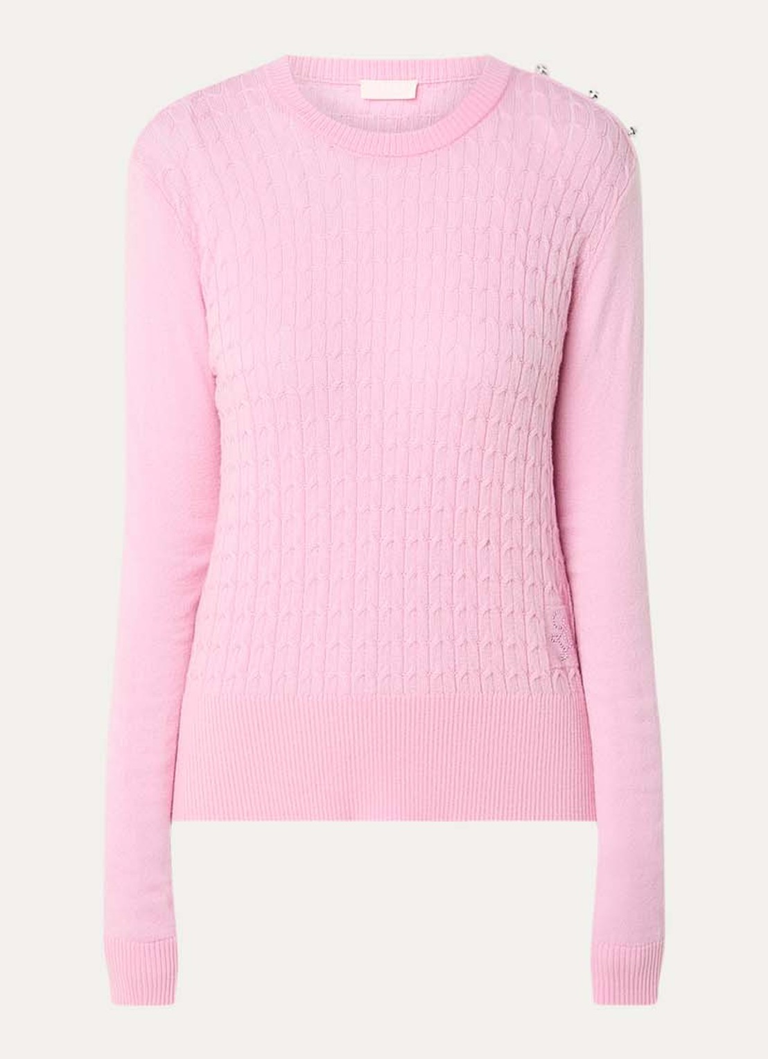 Liu Jo Kabelgebreide pullover in wolblend - voorkant 3 lichtroze