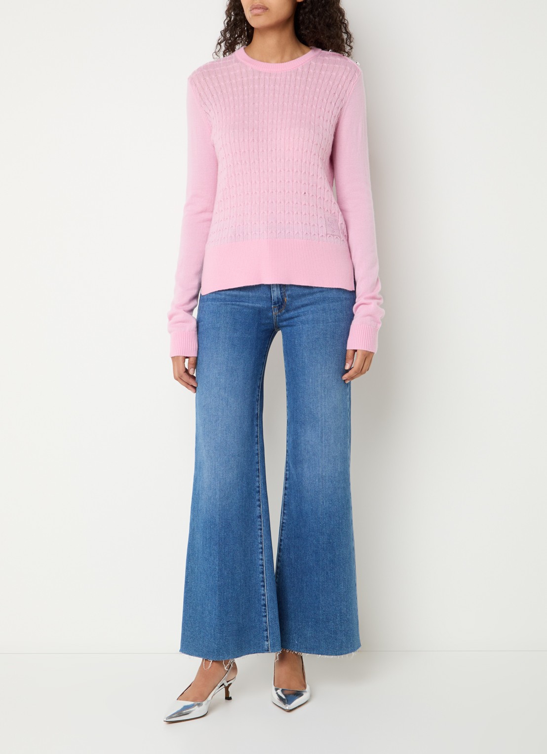 Liu Jo Kabelgebreide pullover in wolblend - voorkant 4 lichtroze