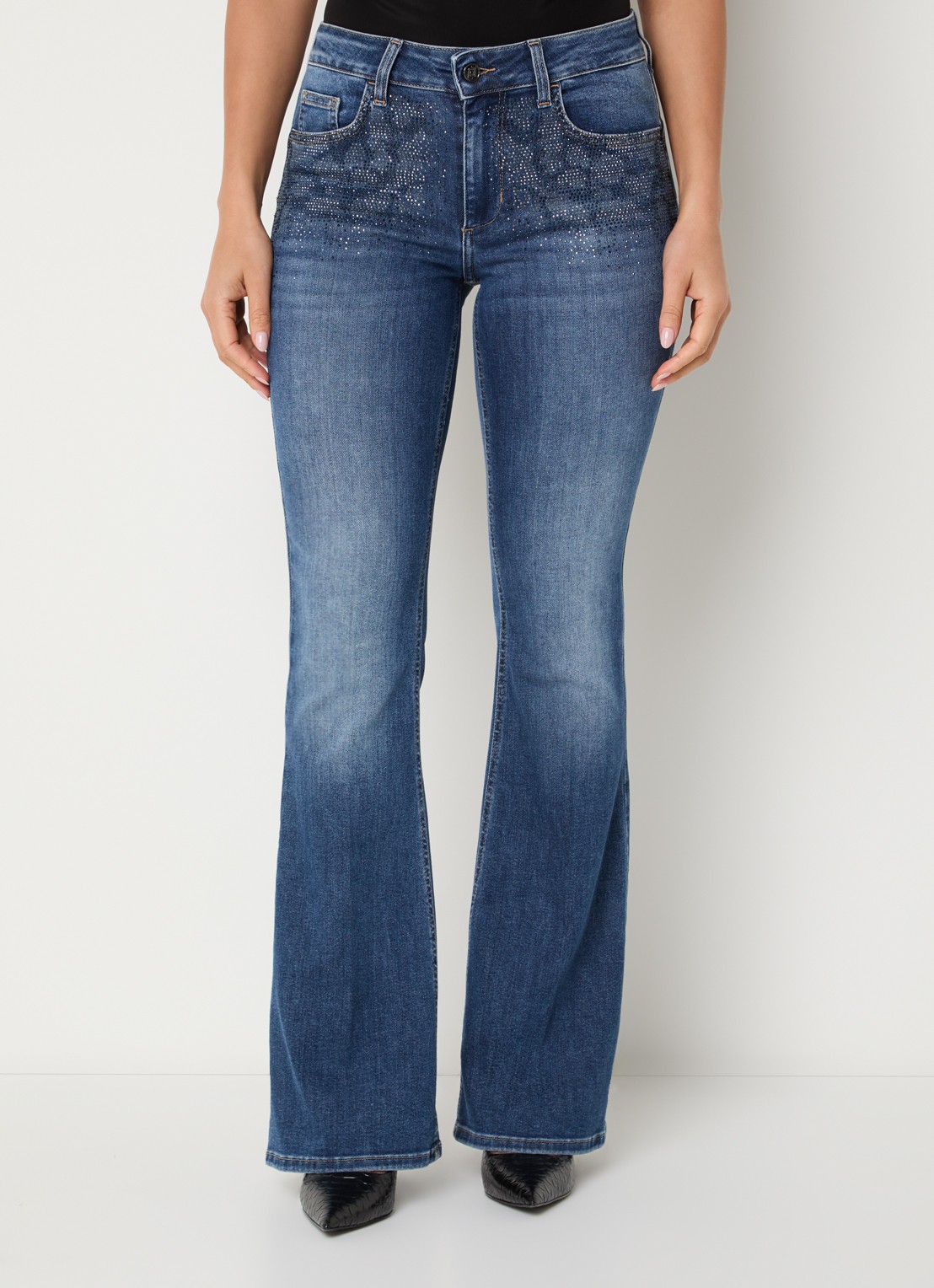 Liu Jo Low waist flared jeans met medium wassing - detail 4 indigo