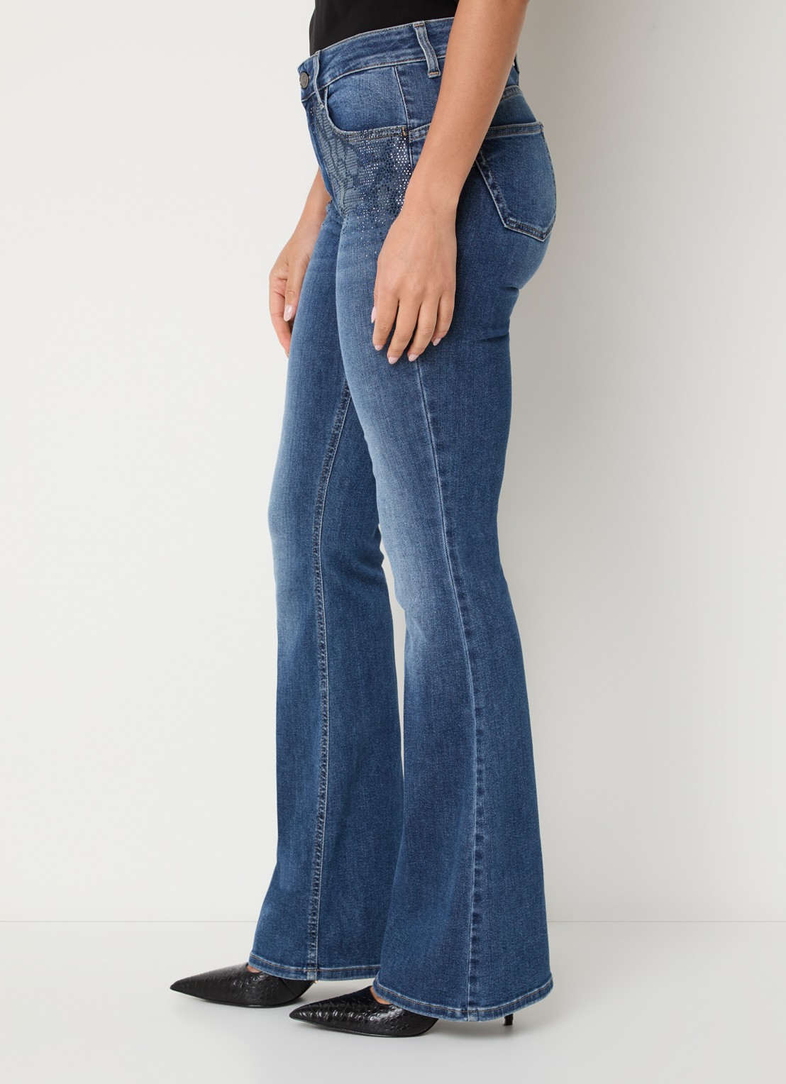Liu Jo Low waist flared jeans met medium wassing - detail 5 indigo
