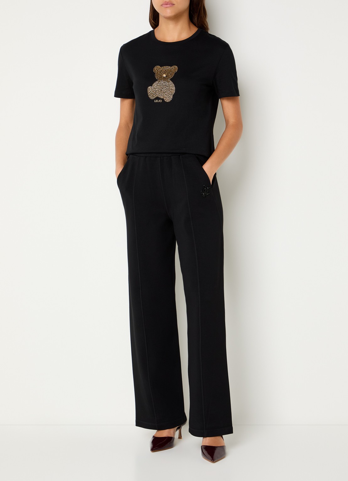 Liu Jo Low waist loose fit loungebroek met strass - voorkant 2 zwart