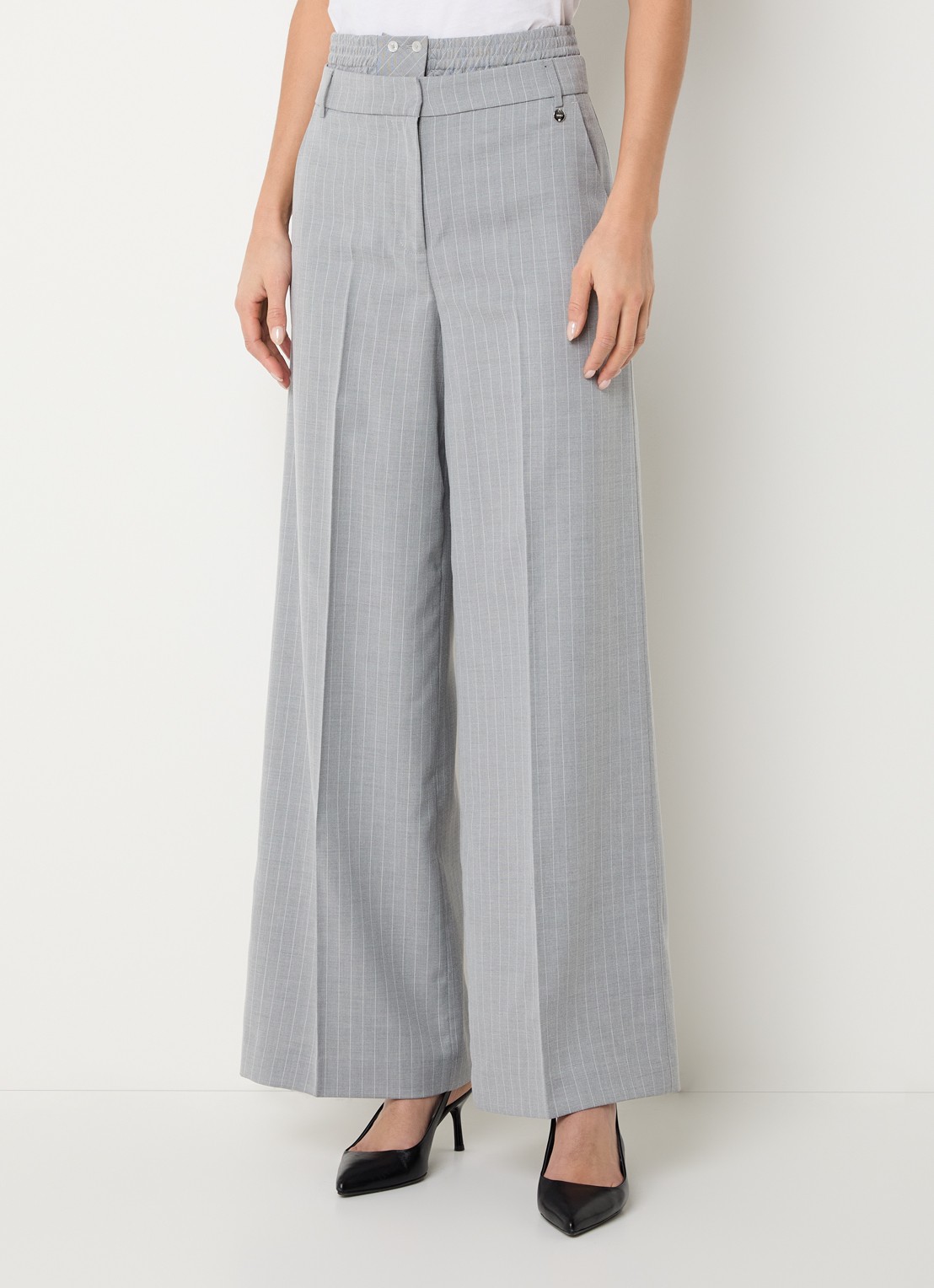 Liu Jo Lungo high waist straight fit pantalon met print en steekzakken - detail grijs