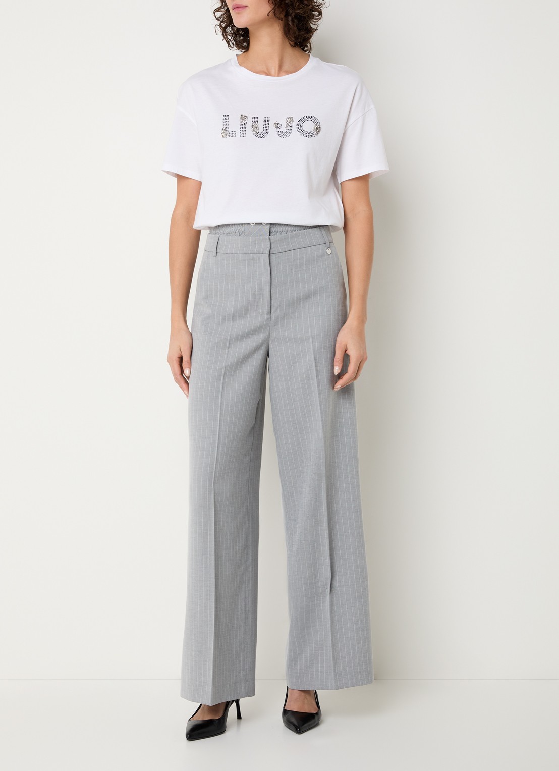Liu Jo Lungo high waist straight fit pantalon met print en steekzakken - voorkant 4 grijs