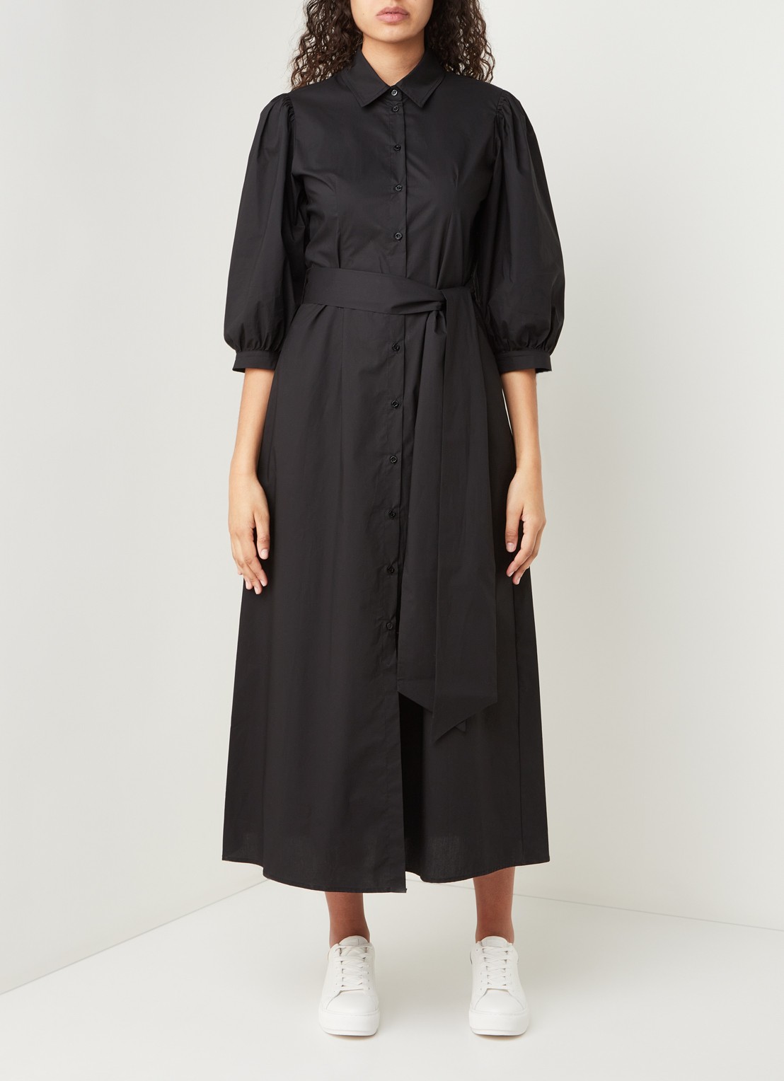Liu Jo Maxi blousejurk met pofmouw en strikceintuur - detail 2 zwart