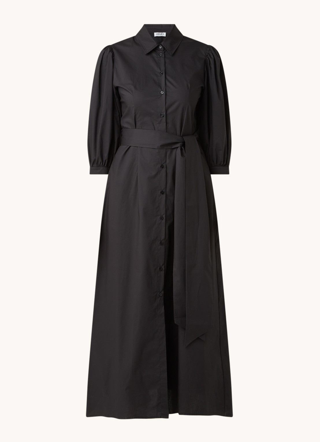 Liu Jo Maxi blousejurk met pofmouw en strikceintuur - voorkant 3 zwart