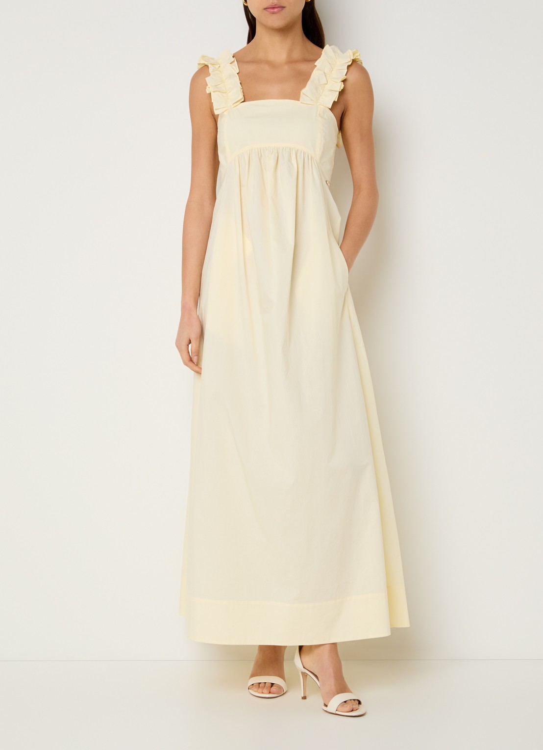 Liu Jo Maxi jurk met ruches en strikdetail - detail 4 lichtgeel