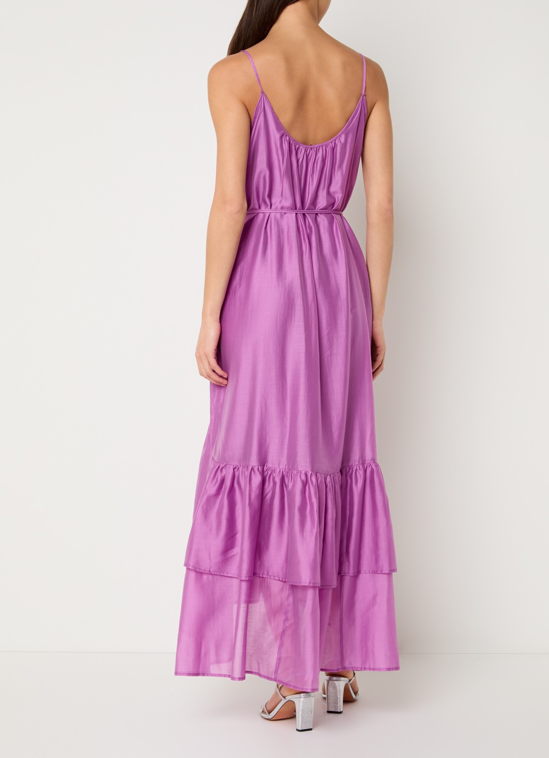 Liu Jo Maxi jurk  met strikceintuur en volant - achterkant roze