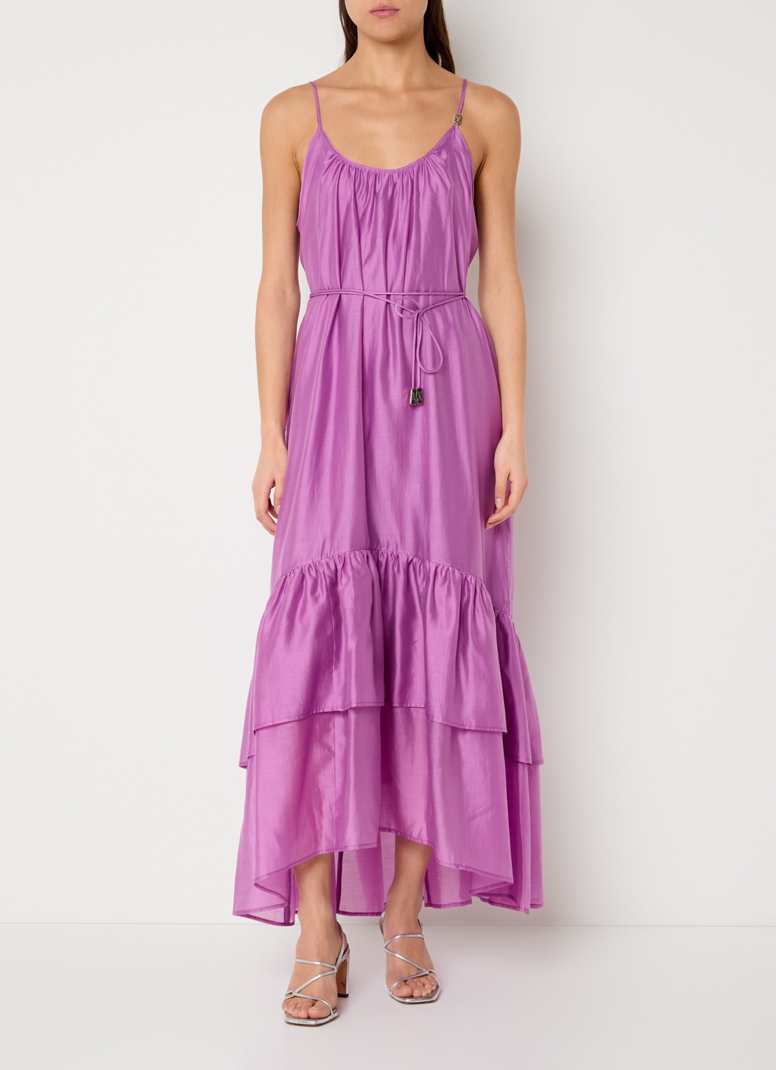 Liu Jo Maxi jurk  met strikceintuur en volant - detail 2 roze