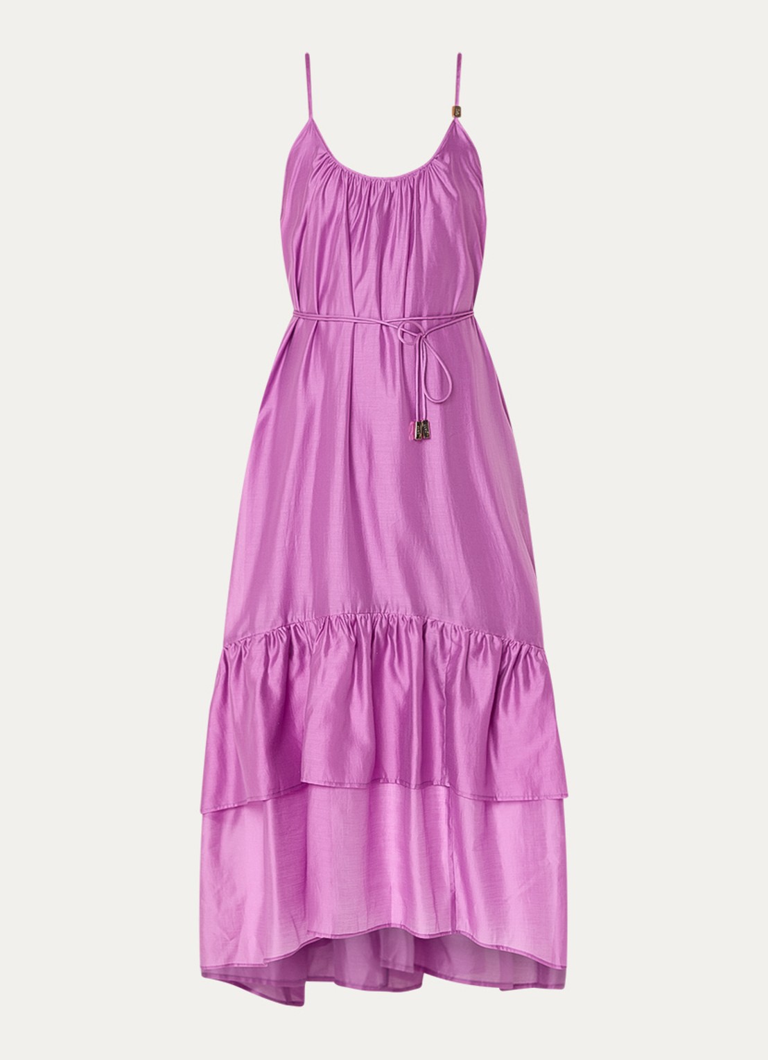 Liu Jo Maxi jurk  met strikceintuur en volant - voorkant 3 roze