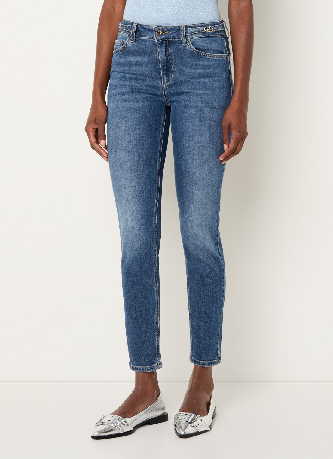Liu Jo Mid waist cropped skinny jeans met medium wassing - detail 4 indigo