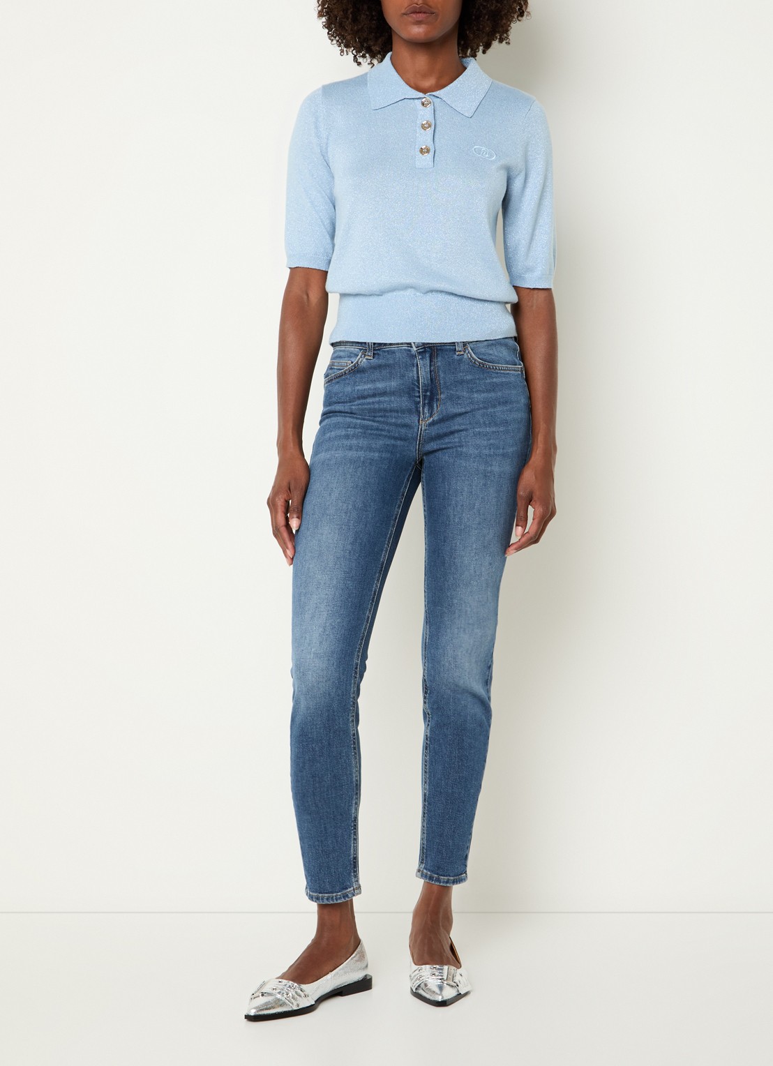 Liu Jo Mid waist cropped skinny jeans met medium wassing - voorkant 3 indigo