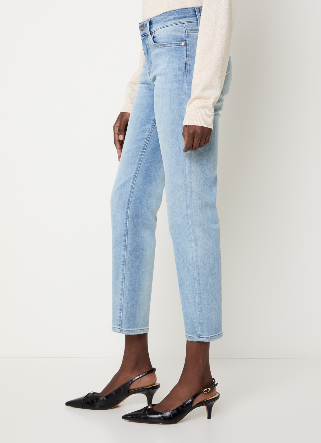 Liu Jo Mid waist cropped slim fit jeans met lichte wassing - detail 3 indigo