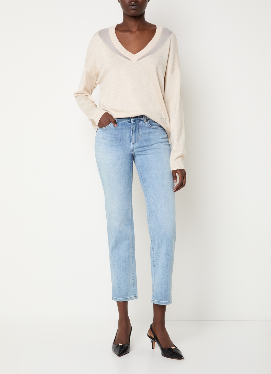 Liu Jo Mid waist cropped slim fit jeans met lichte wassing - voorkant 5 indigo