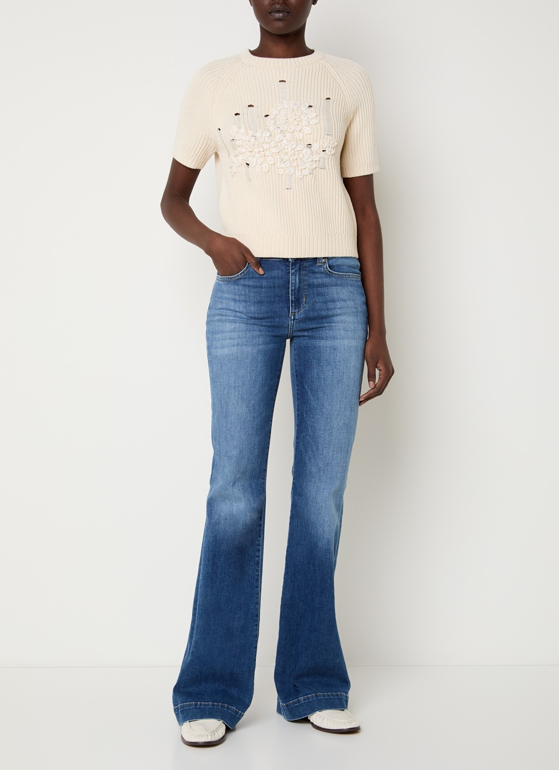 Liu Jo Mid waist flared jeans met donkere wassing - voorkant 5 indigo