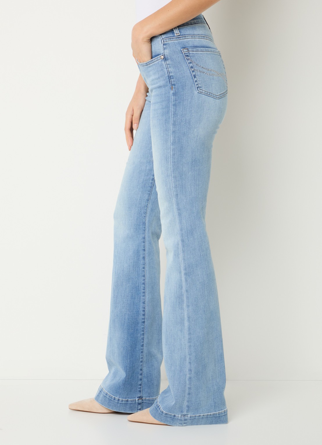 Liu Jo Mid waist flared jeans met donkere wassing - detail 2 blauwgrijs