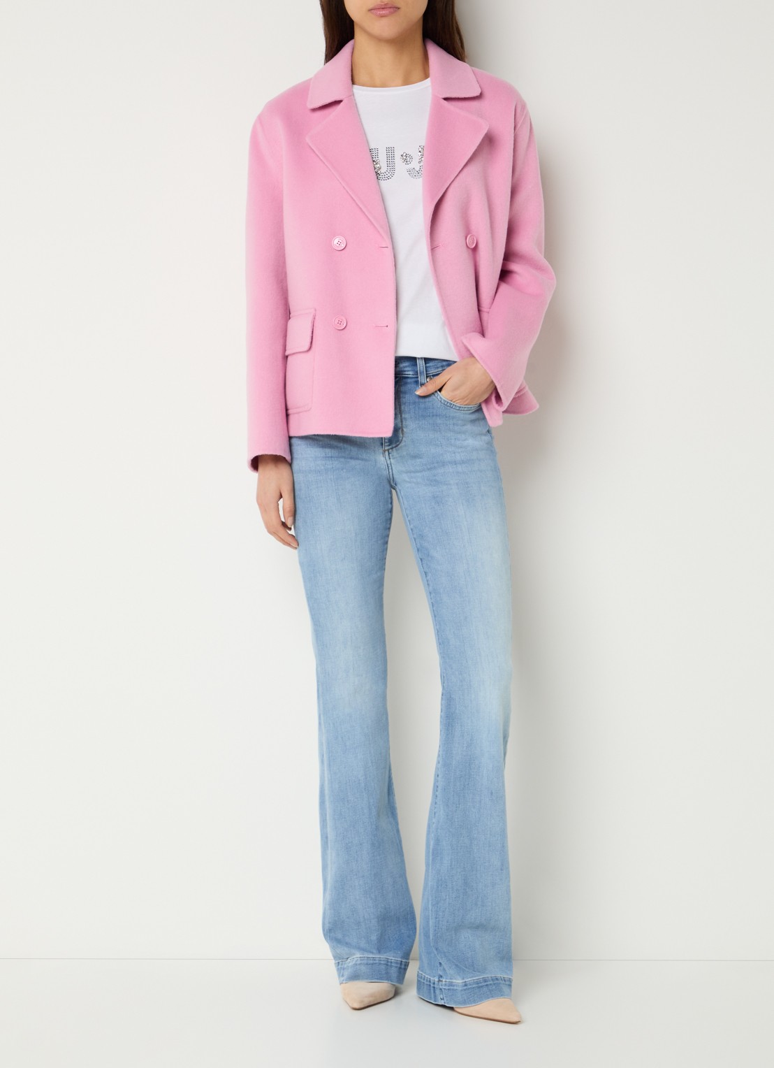 Liu Jo Mid waist flared jeans met donkere wassing - voorkant 5 blauwgrijs