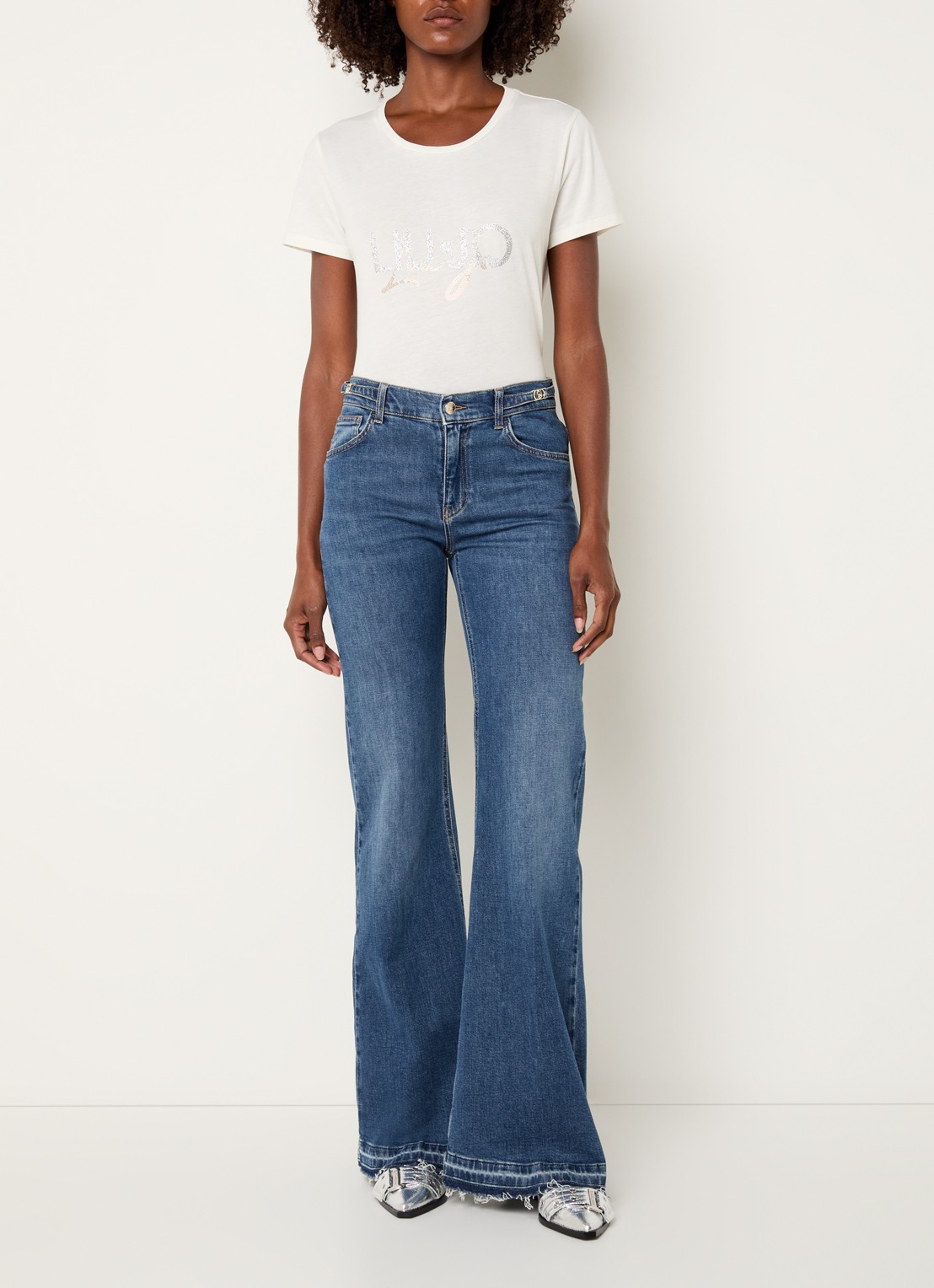 Liu Jo Mid waist flared jeans met medium wassing - voorkant 5 indigo