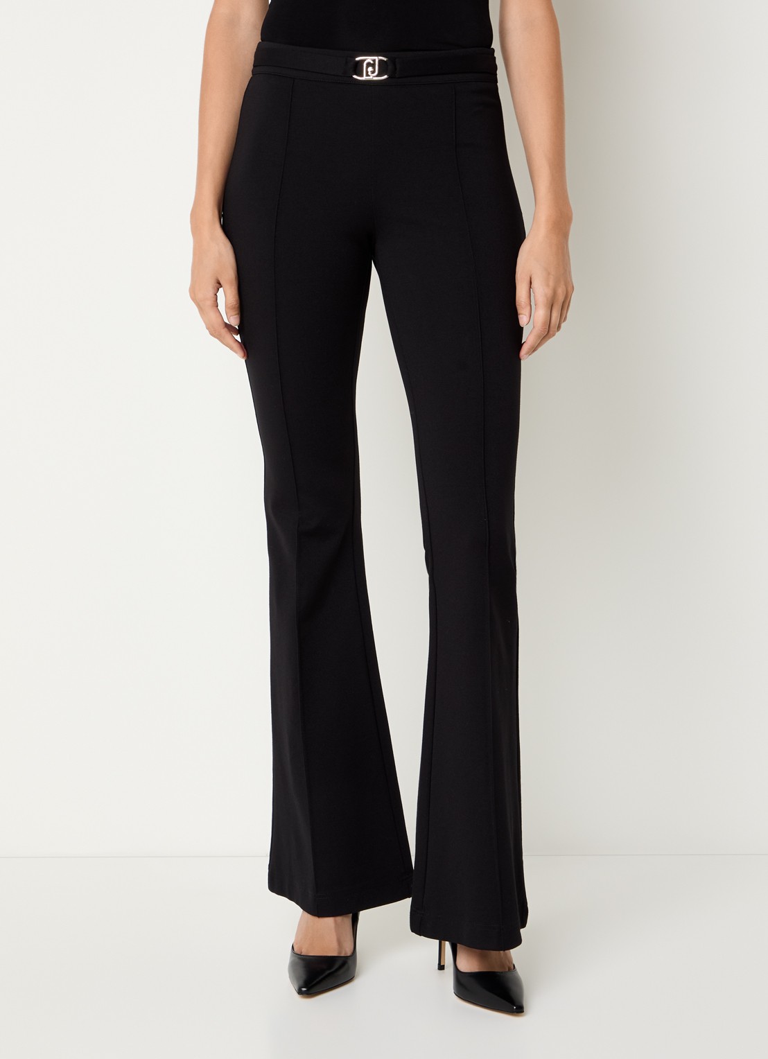 Liu Jo Mid waist flared pantalon met persplooi - detail zwart