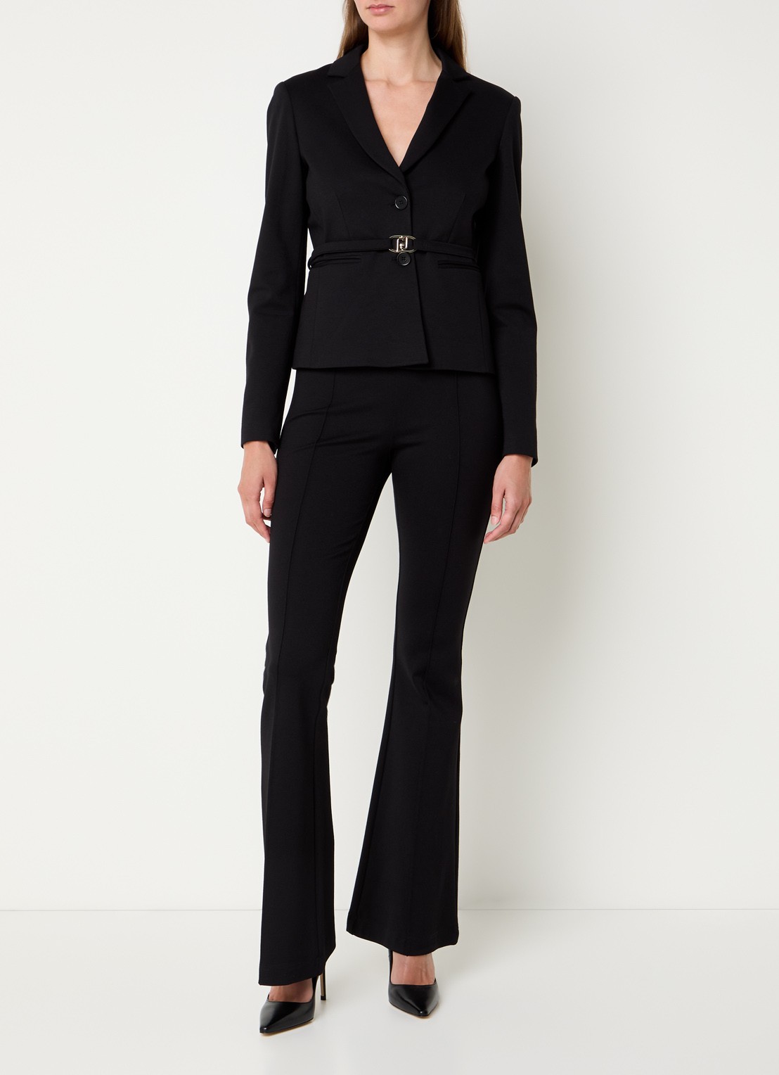Liu Jo Mid waist flared pantalon met persplooi - voorkant 4 zwart