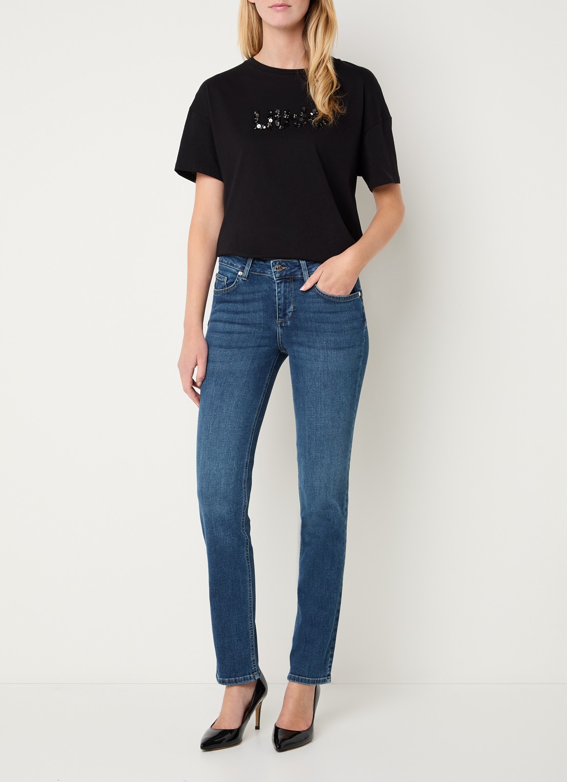 Liu Jo Mid waist skinny fit jeans met medium wassing - voorkant 2 indigo