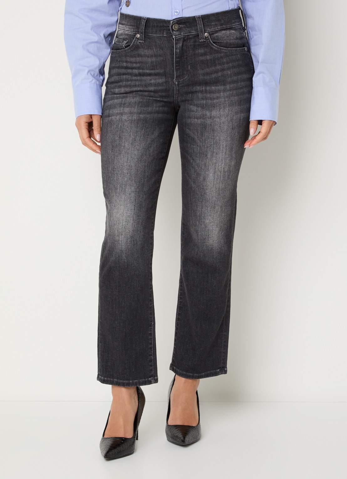 Liu Jo Mid waist slim fit jeans met gekleurde wassing - detail donkergrijs