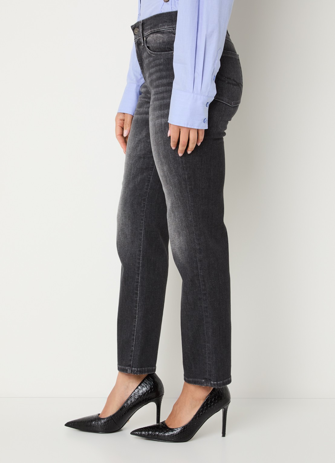 Liu Jo Mid waist slim fit jeans met gekleurde wassing - detail 2 donkergrijs