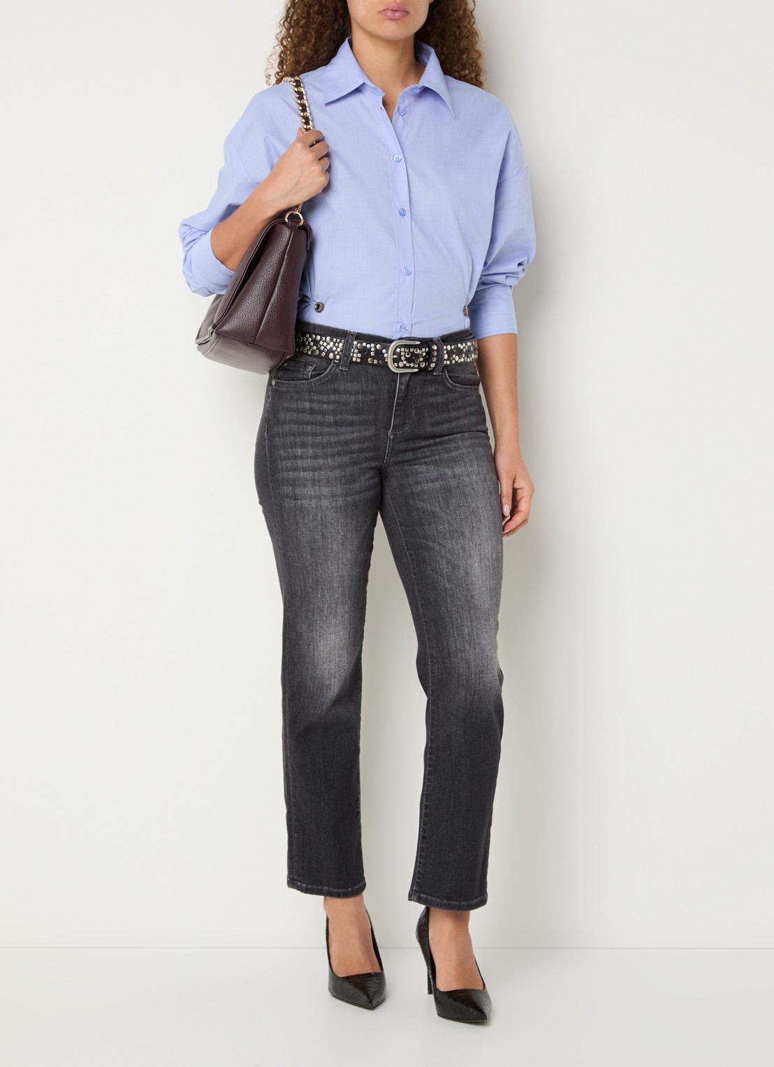 Liu Jo Mid waist slim fit jeans met gekleurde wassing - voorkant 4 donkergrijs