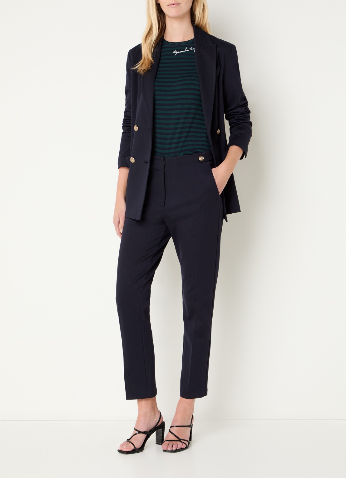 Liu Jo Mid waist slim fit pantalon met steekzakken - voorkant 4 donkerblauw