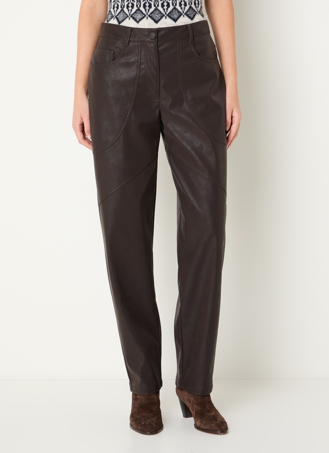 Liu Jo Mid waist straight fit broek van imitatieleer - detail 2 donkerbruin