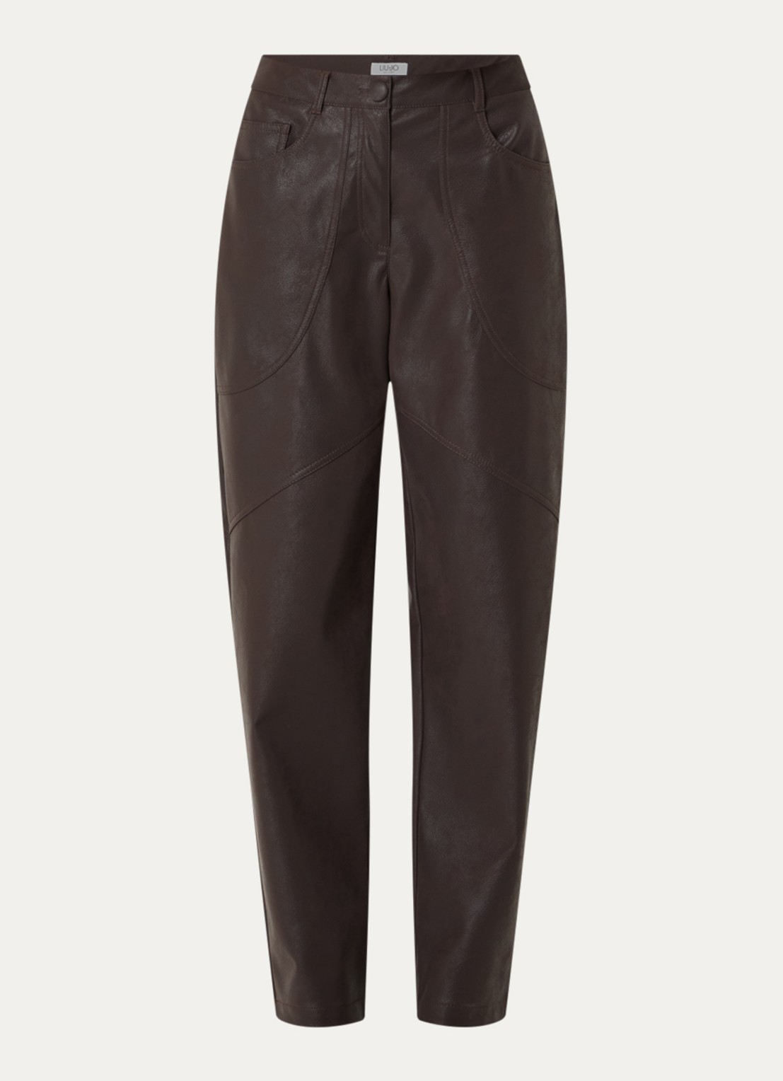 Liu Jo Mid waist straight fit broek van imitatieleer - voorkant 4 donkerbruin