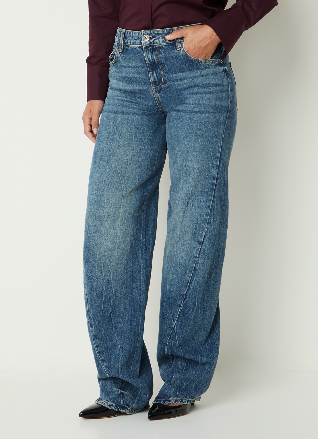 Liu Jo Mid waist straight leg jeans met asymmetrisch detail - detail indigo