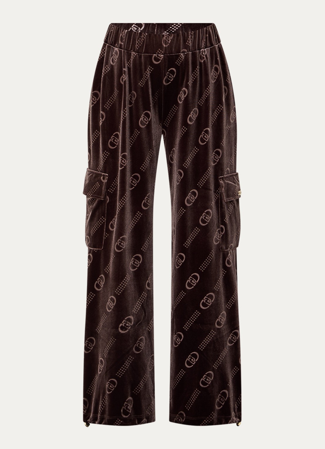 Liu Jo Mid waist tapered fit broek van fluweel met logoprint - voorkant 3 chocoladebruin