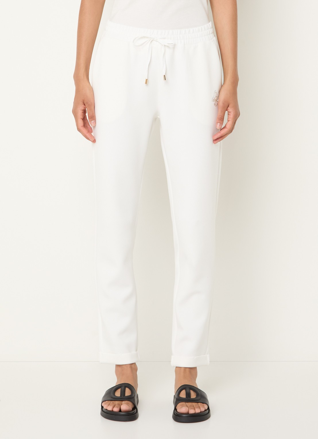 Liu Jo Mid waist tapered fit cropped joggingbroek met logo - detail wit