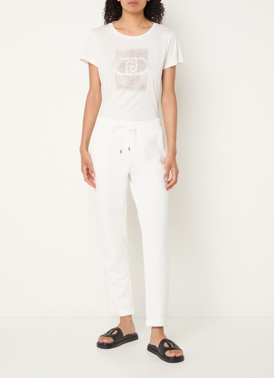Liu Jo Mid waist tapered fit cropped joggingbroek met logo - voorkant 4 wit