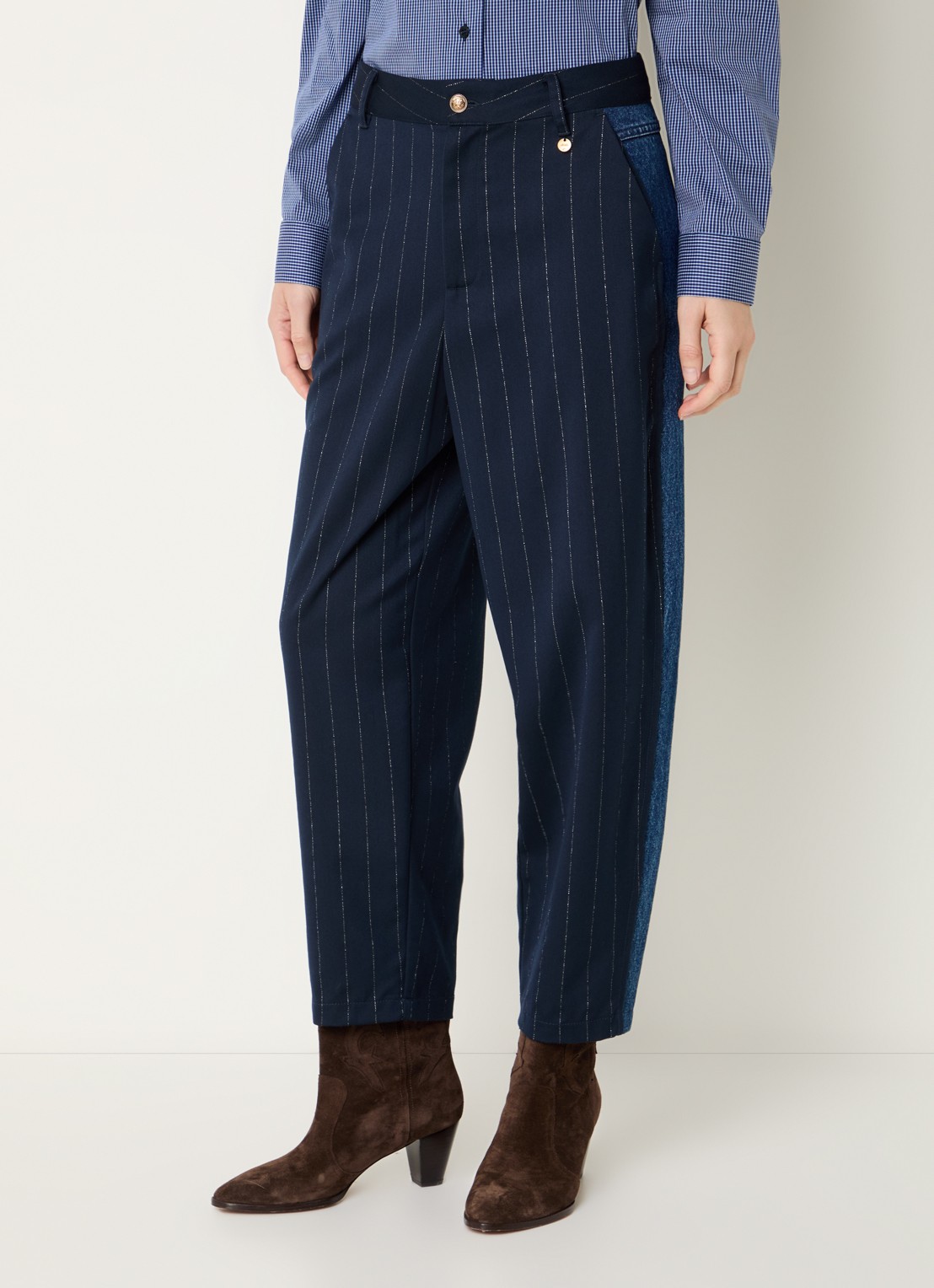Liu Jo Mid waist wide fit broek met medium wassing - detail donkerblauw