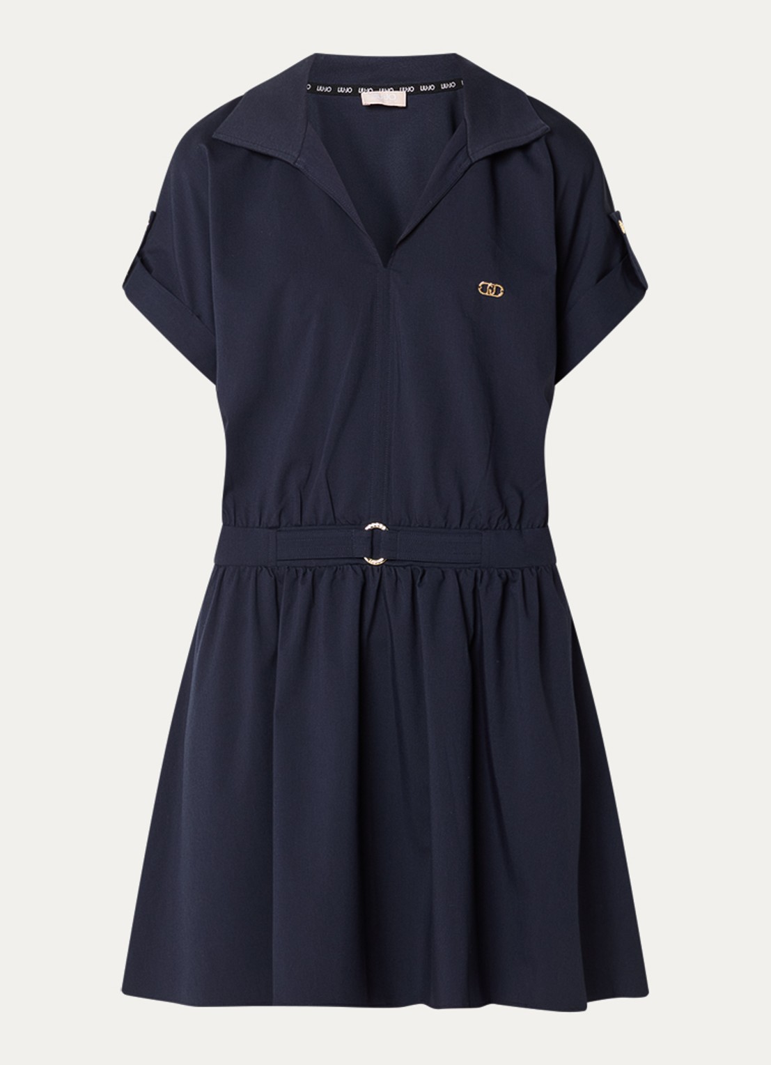 Liu Jo Mini A-lijn tuniekjurk met ceintuur in bambooblend - voorkant 3 donkerblauw