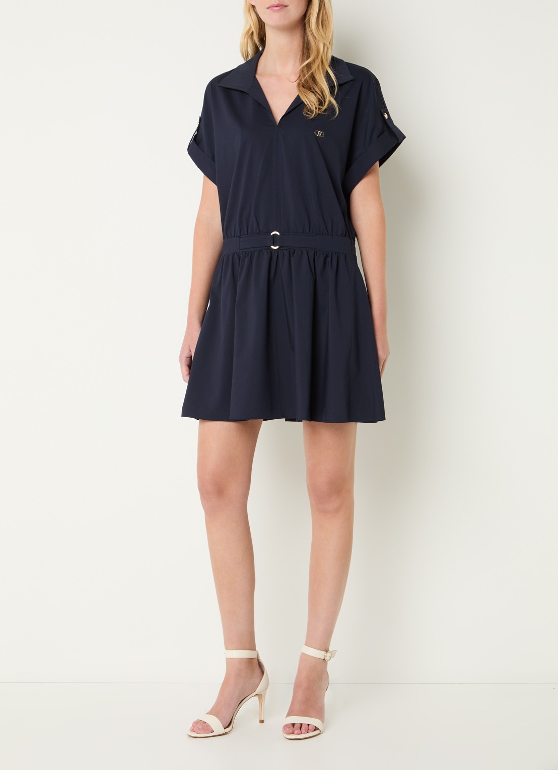 Liu Jo Mini A-lijn tuniekjurk met ceintuur in bambooblend - voorkant 4 donkerblauw