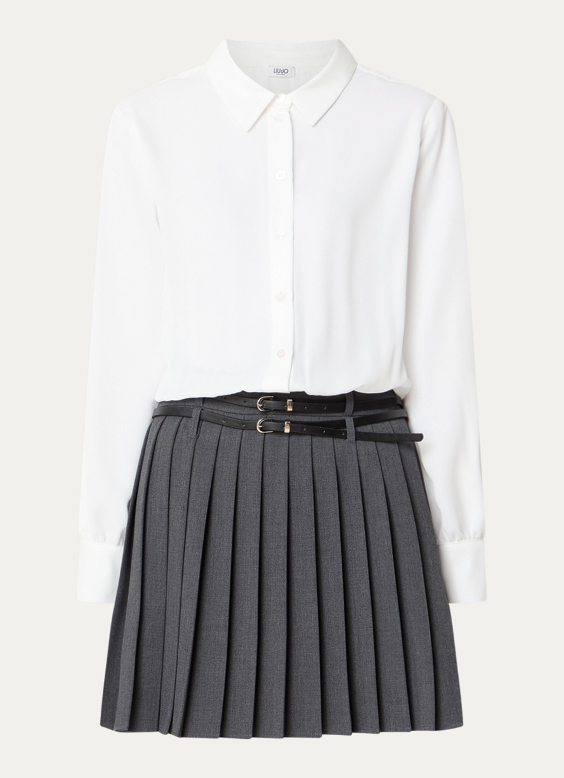 Liu Jo Mini blousejurk met ceintuur - voorkant 3 gebroken wit