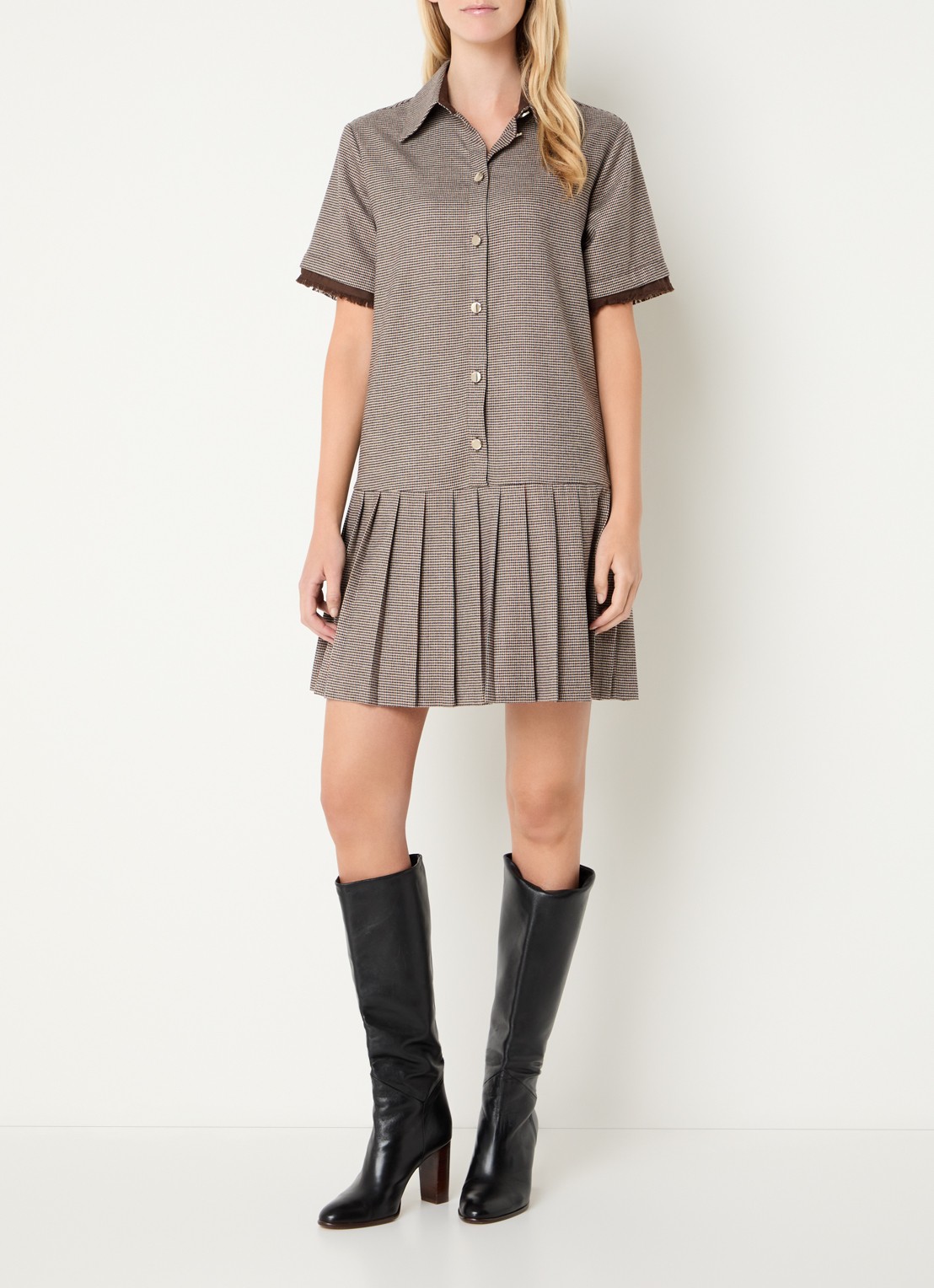 Liu Jo Mini blousejurk met pied-de-poule dessin - voorkant 4 bruin