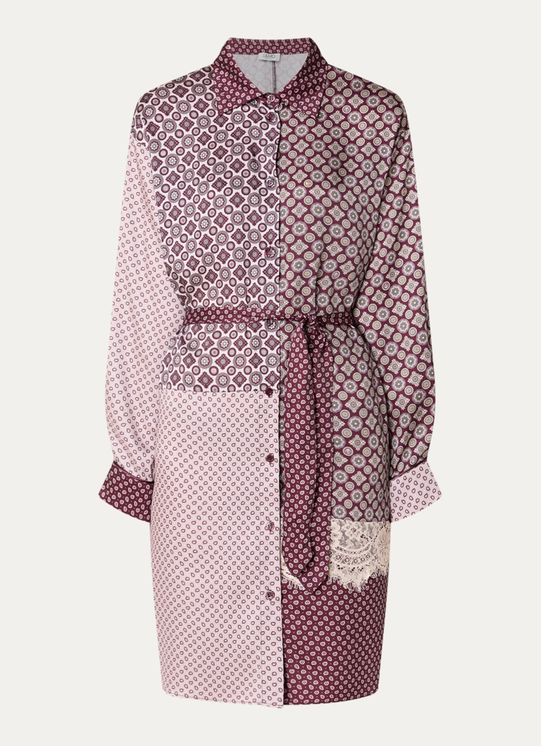 Liu Jo Mini blousejurk met strikceintuur en print - voorkant 3 aubergine