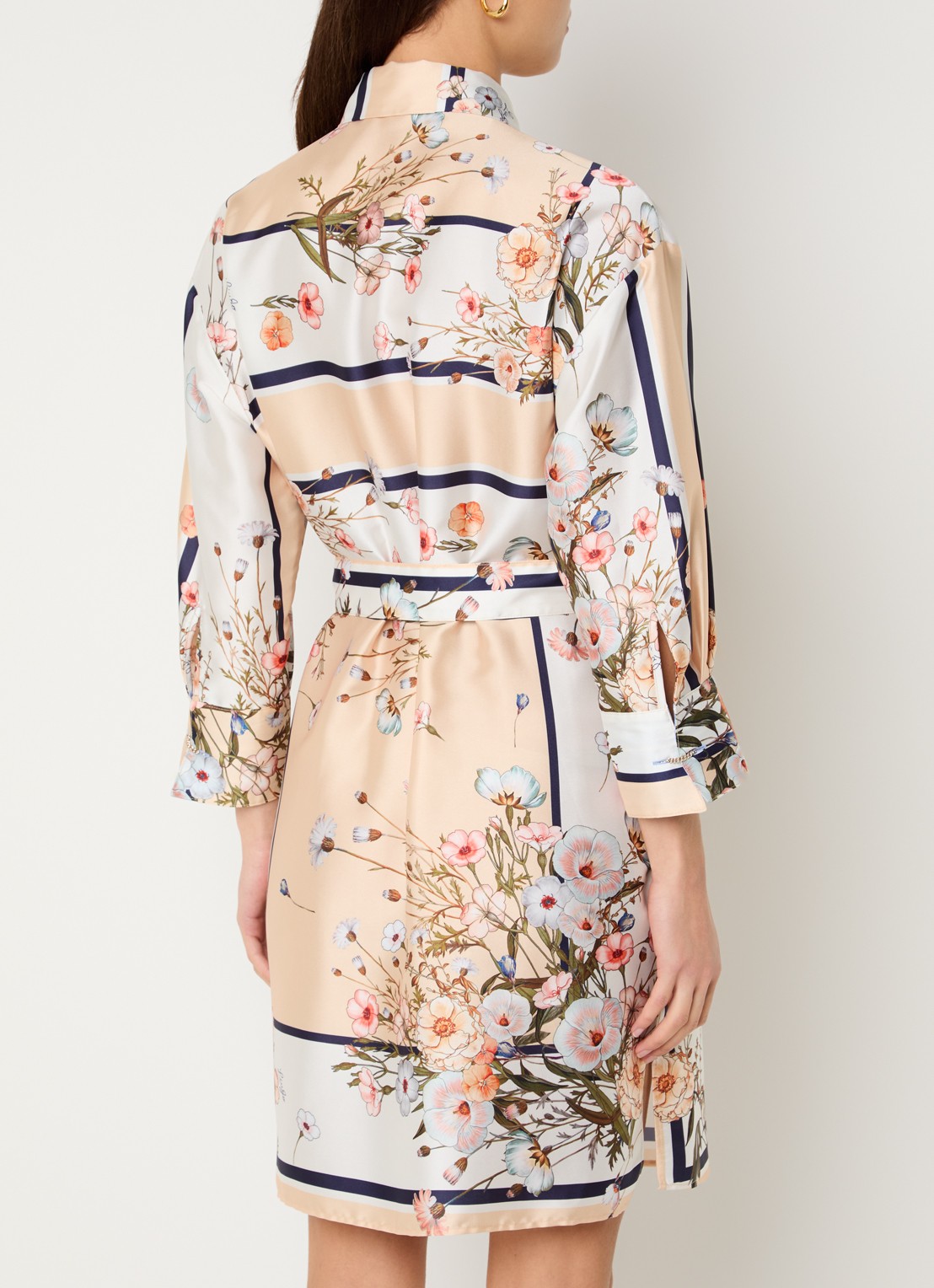 Liu Jo Mini blousejurk van satijn met print en strikceintuur - achterkant 4 beige