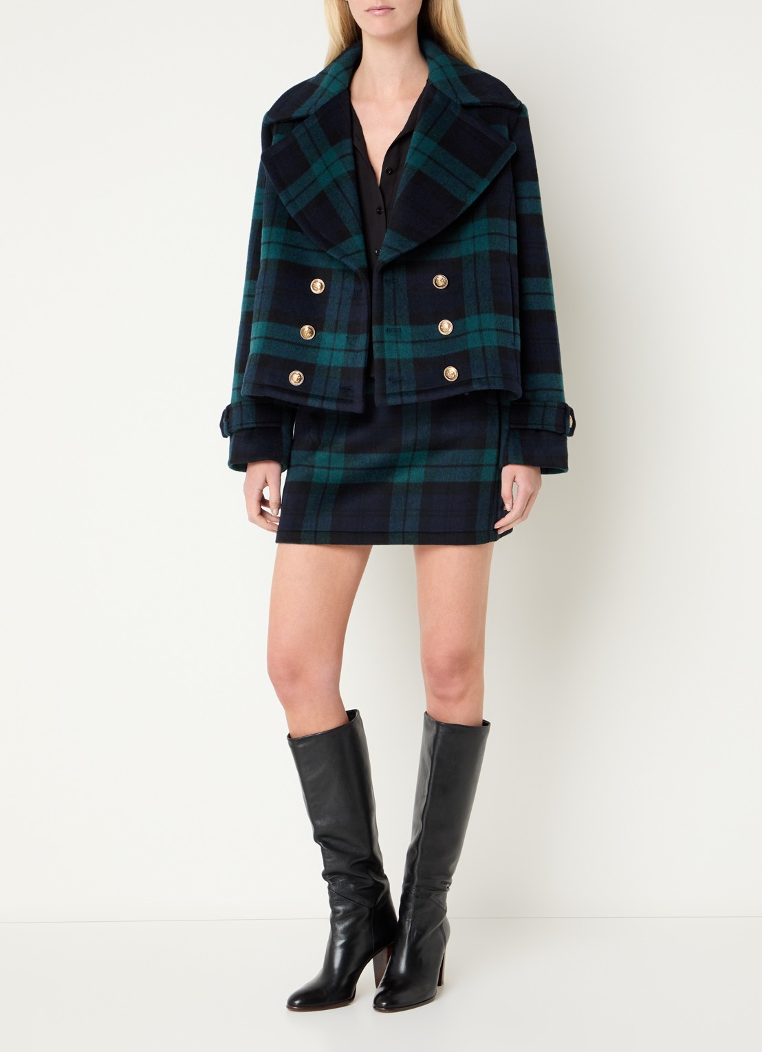 Liu Jo Mini rok in wolblend met ruitdessin - voorkant 4 groen
